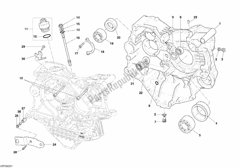 Alle onderdelen voor de Carter van de Ducati Superbike 999 R USA 2005